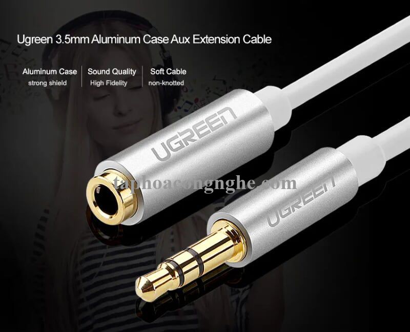 Ugreen 10778 5M màu Trắng Cáp âm thanh 3.5mm nối dài đầu nhôm AV118 30010778